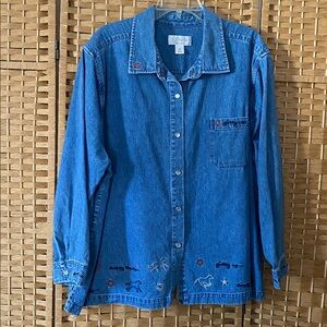 Vintage CJ Banks Denim Embroidered horse Button up Shirt size 3x